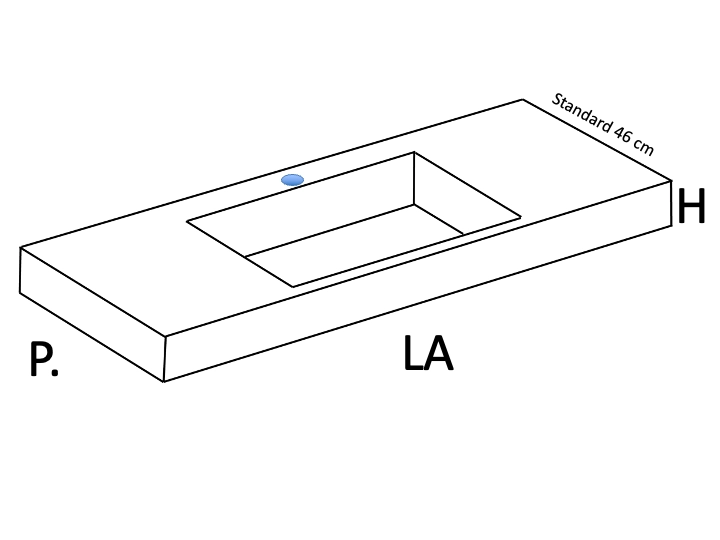 Plan vasque Design, fabrication sur mesure, Largeur 60 à 20 cm x Profondeur 40 à 60 cm, résine minérale ACRYSTONE® SOLID-SURFACE Finition lisse blanc mate, Livraison Offerte et Rapide.